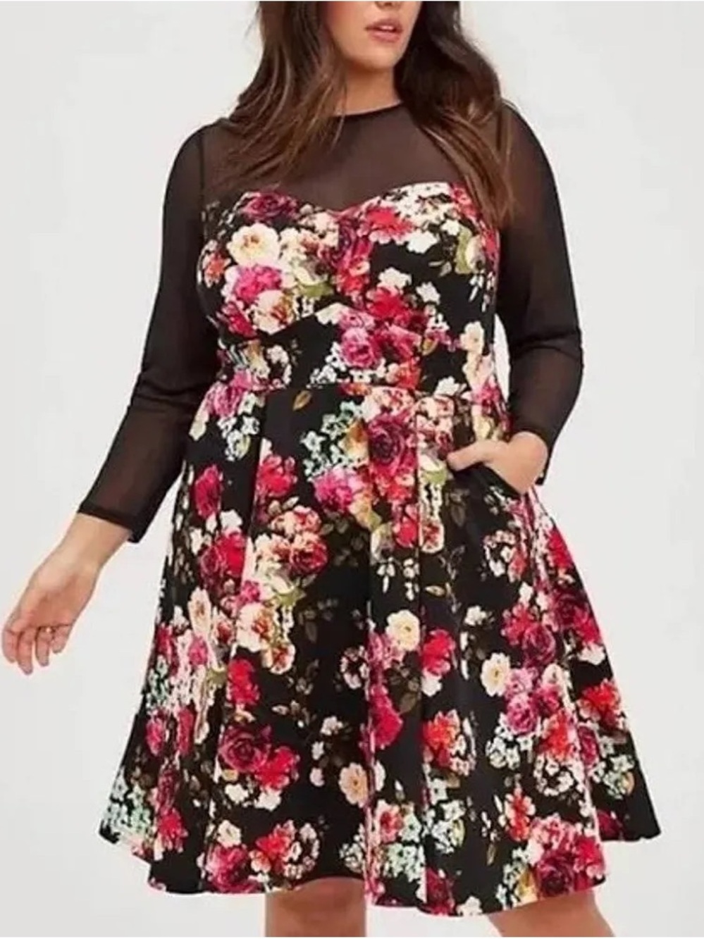 🌹 Edgy Floral! Torrid Mini Scuba Illusion Neck Dress